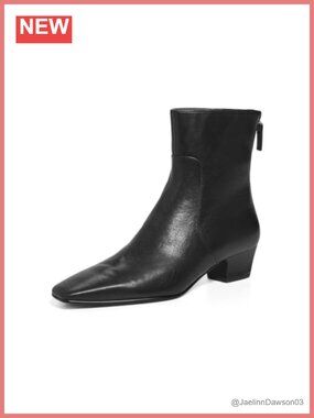 Square Toe Ankle Boots Block Heel Back Zipper Booties Faux Leather